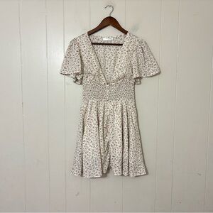 Hello Molly Floral Smocked Mini Dress Cottagecore Milkmaid Boho Spring Size S